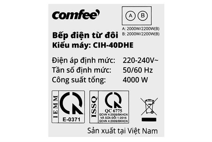 Bếp từ đôi âm Comfee CIH-40DHE 4000W